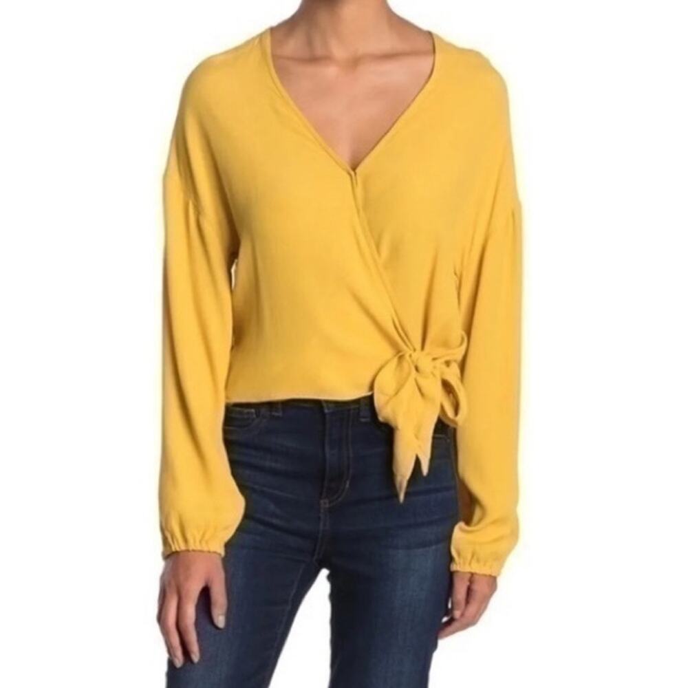 Madewell Raelynn Long Sleeve Gold Yellow Wrap Tie Top Size S